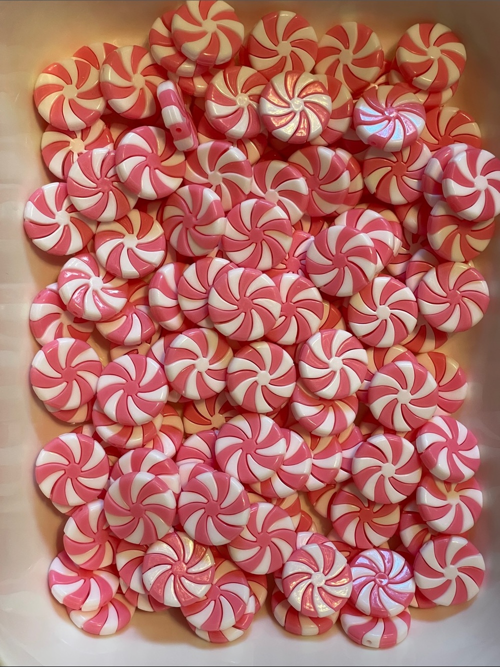 143 Pink & White Swirl Fake Peppermint Beads NWT